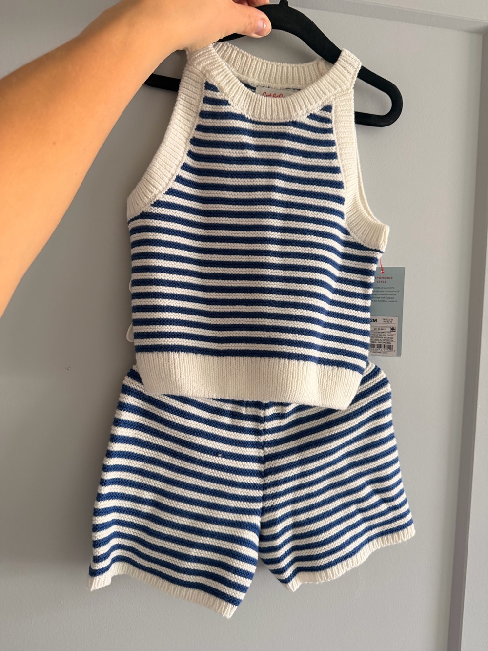 Striped Blue & White Knit Tank and Shorts Set - Kids